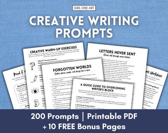 Creative Writing Journal Prompts: 200 Story Starters & Writing Tools (Printable PDF Bundle)