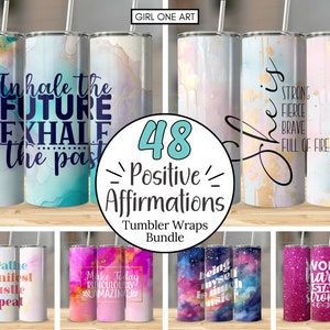 Positive Affirmations Tumbler Wrap Bundle 20oz Skinny Straight Tumbler Sublimation Design Digital Download PNG Positive Quotes Gift for Her