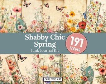 Shabby Chic Spring Junk Journal Kit: Floral Ephemera, Fairy Tale Backgrounds (Digital)