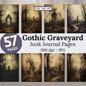 Gotische kerkhof ongewenste dagboekpagina's Instant Download digitaal plakboekpapier gotische collagebladen Vintage Horror Halloween-achtergronden JPG