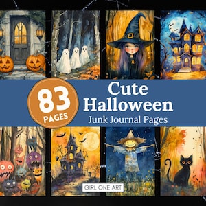 Leuke Halloween ongewenste dagboekpagina's digitaal plakboek JPG papier grillige collagebladen Vintage hekserij achtergronden spookhuis downloaden