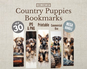 Cute Puppies Printable Bookmark Bundle PNG & JPG Commercial Use Print and Cut Sublimation Bookmark Sheets Scrapbook Junk Journal Gift Tags