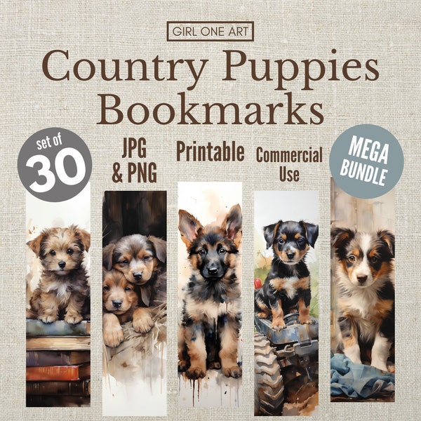 Cute Puppies Printable Bookmark Bundle PNG & JPG Commercial Use Print and Cut Sublimation Bookmark Sheets Scrapbook Junk Journal Gift Tags