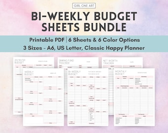 Biweekly Budget Sheets Bundle Printable Paycheck Budget A6 Letter Classic Happy Planner 50/30/20 PDF Cash Envelope Net Worth Sinking Funds