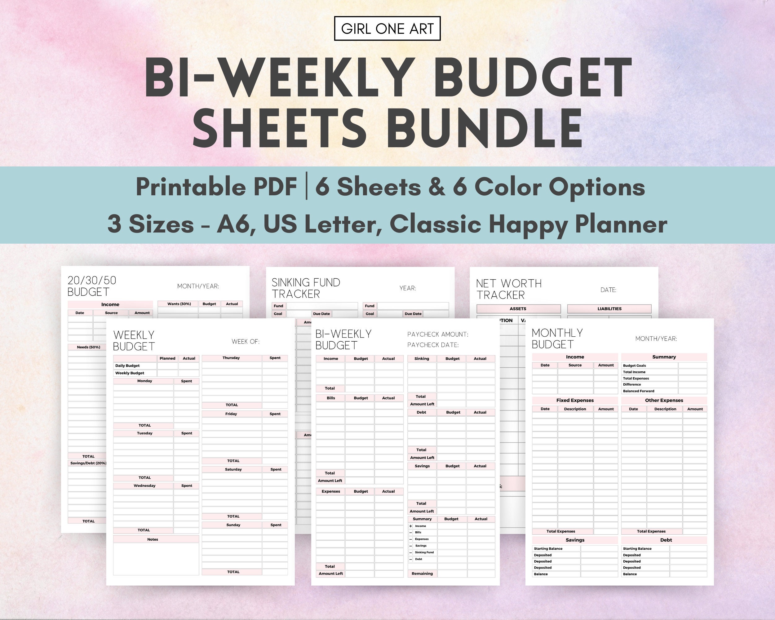 Biweekly Budget Sheets Bundle Printable Paycheck Budget A6 - Etsy