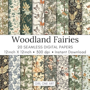 Bundle de papier imprimable Fées des bois sans couture JPG Fairy Junk Journal à télécharger Fonds de forêt magique Bundle papiers de conte de fées Renard ours Cerf