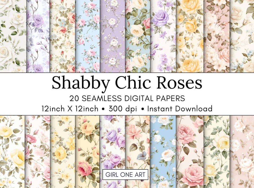 Shabby Chic Roses Printable Paper Seamless Romantic Floral Digital ...