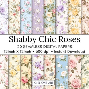 20 Shabby Chic Roses Printable Paper Seamless Romantic Floral Digital Download Vintage Scrapbook Paper Flower Junk Journal JPG Collage Sheet