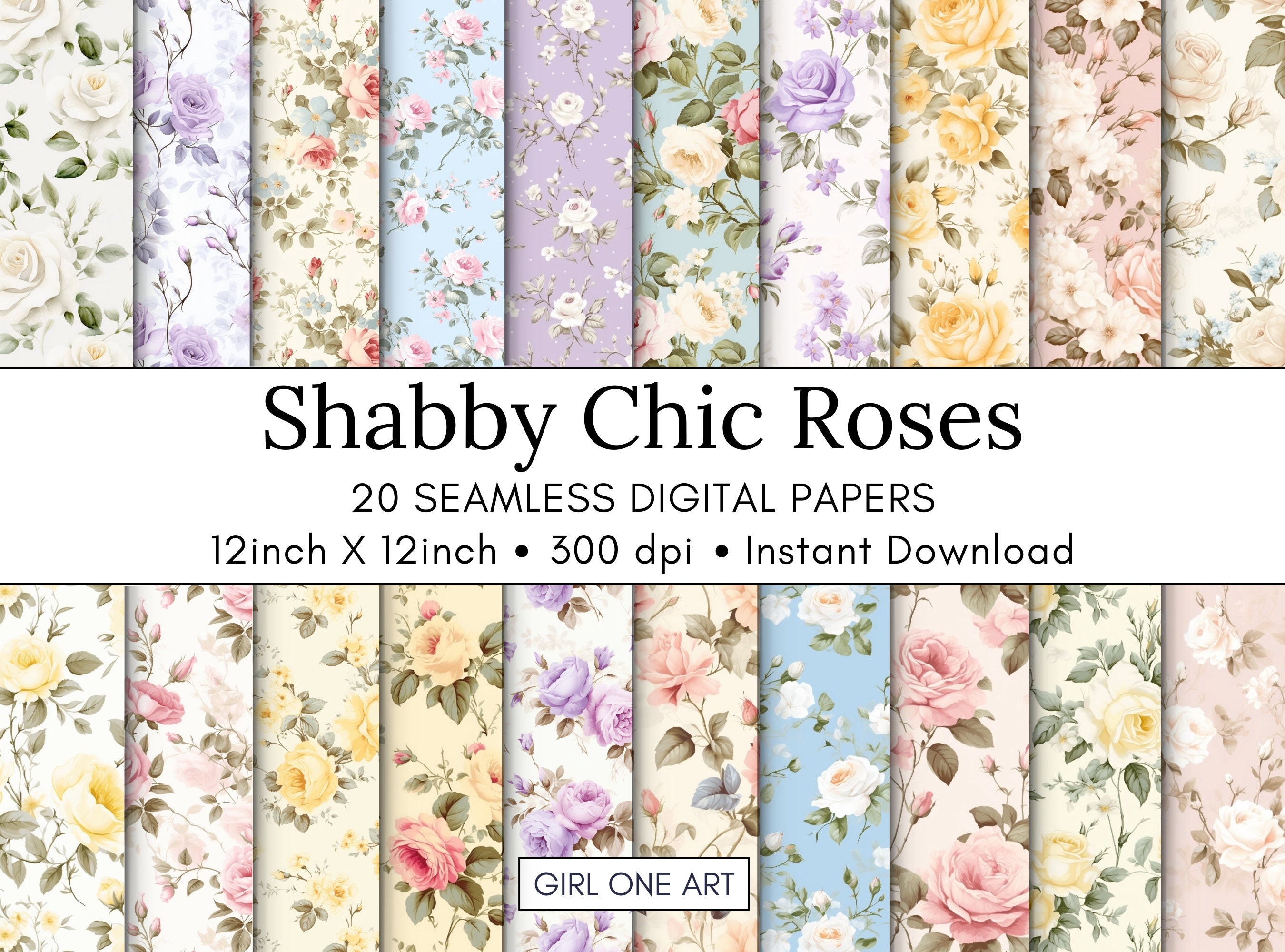 Shabby Chic Roses Printable Paper Seamless Romantic Floral Digital ...