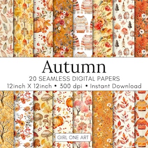 Autunno carta stampabile Seamless Fall Leaves Junk Journal Download digitale Sfondi boschivi vintage Bundle Zucche Scrapbook Patterns