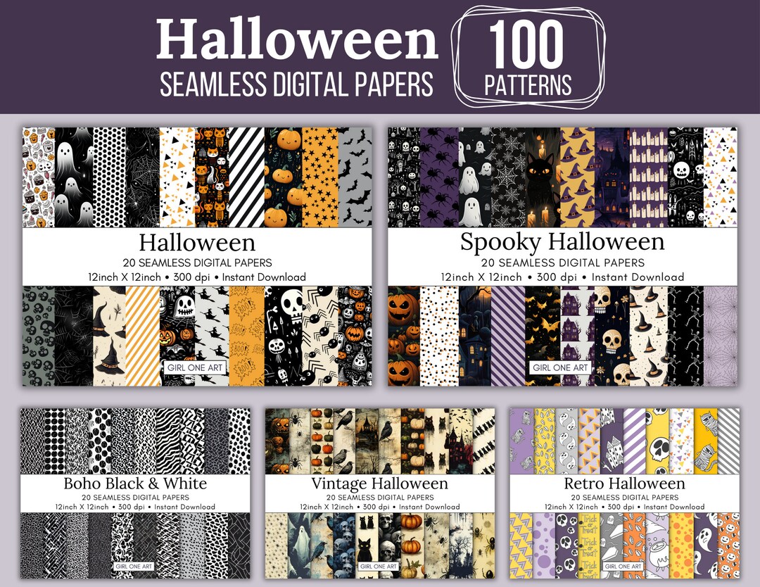 Halloween Digital Paper Mega Bundle Seamless Download Junk Journal ...