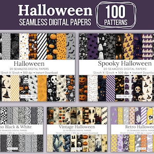 Halloween Digital Paper Mega Bundle Seamless Download Junk Journal Ephemera Party Invitations Sublimation Designs Vintage Scrapbook JPG