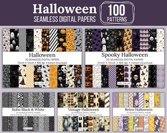 Halloween Digital Paper Mega Bundle Seamless Download Junk Journal Ephemera Party Invitations Sublimation Designs Vintage Scrapbook JPG