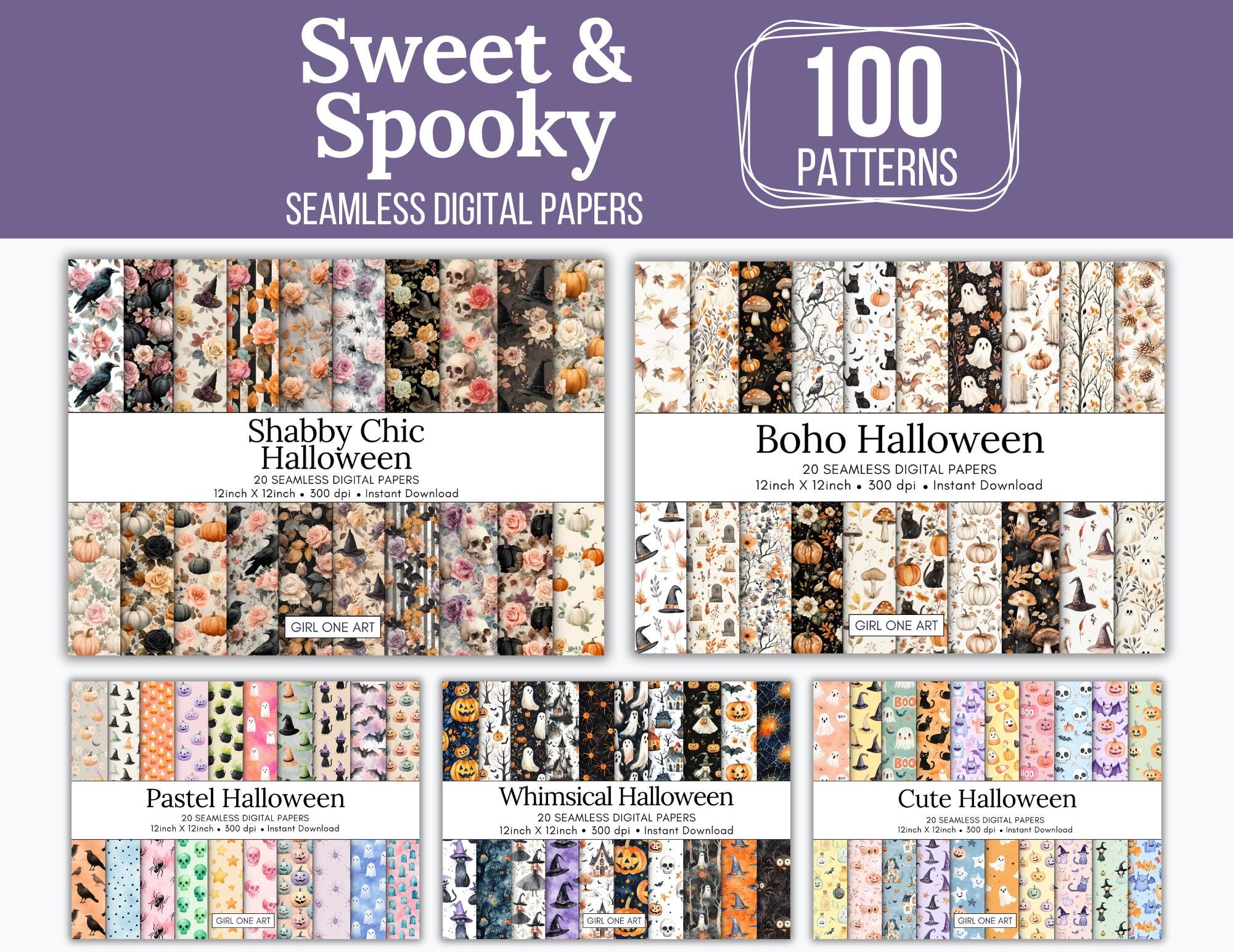 Sweet Spooky Digital Paper Mega Bundle: Halloween Witchy Patterns (PDF ...