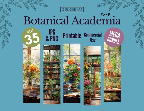 Botanical Academia Printable Bookmarks Bundle Watercolor PNG JPG Digital Instant Download Commercial Use Junk Journal Sublimation Designs