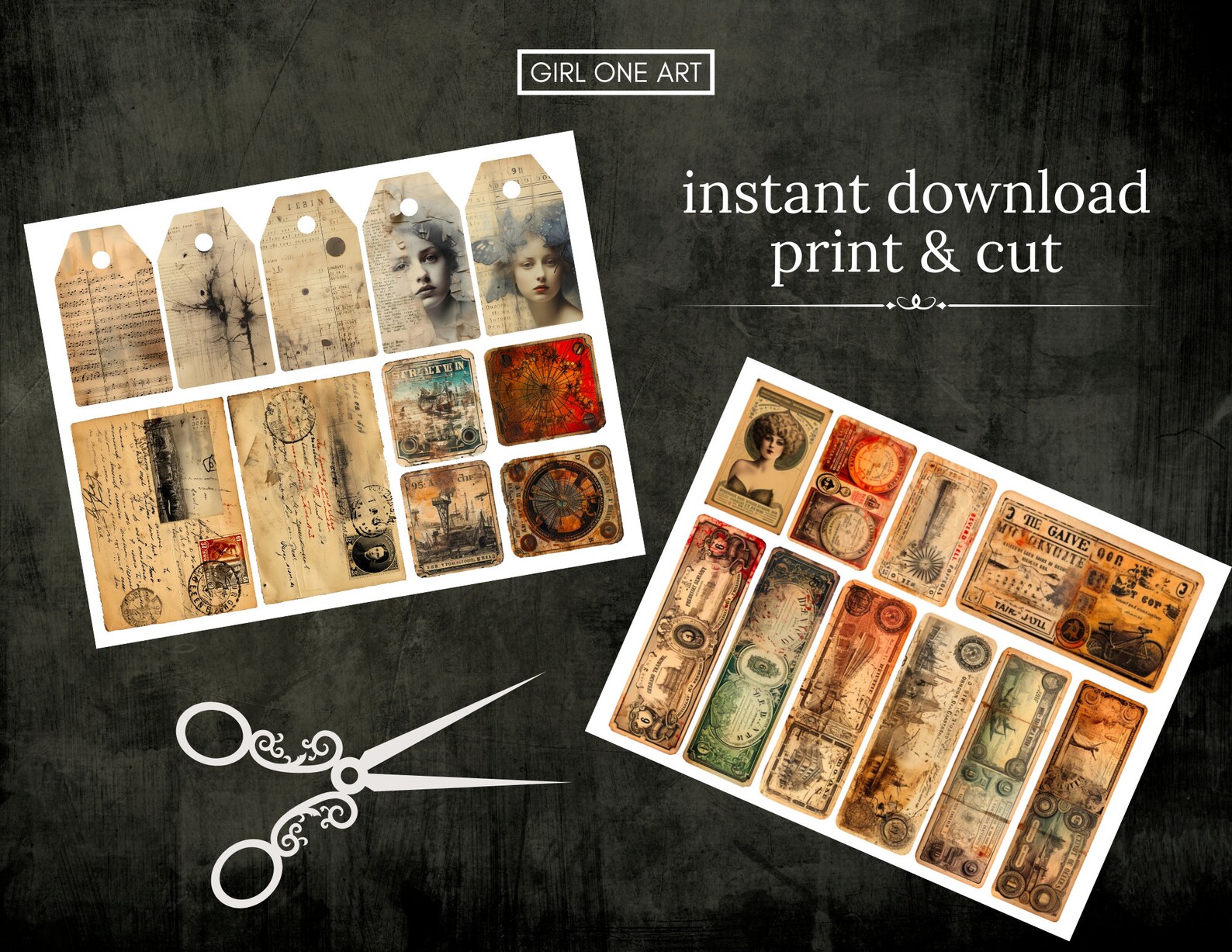 Grunge Junk Journal Kit Instant Download Digital Scrapbook Paper Kit ...