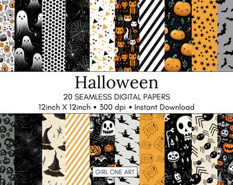 20 Halloween Digital Papers Seamless Commercial Use Instant Download Pumpkins Witches Bats Party Invitations Apparel Wall Art Cricut Design