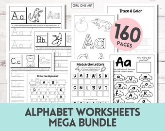 Alphabet Worksheets Printable Tracing Coloring Homeschool Teacher Kids Letters Kindergarten & Prek Toddlers Handwriting Letter Practice