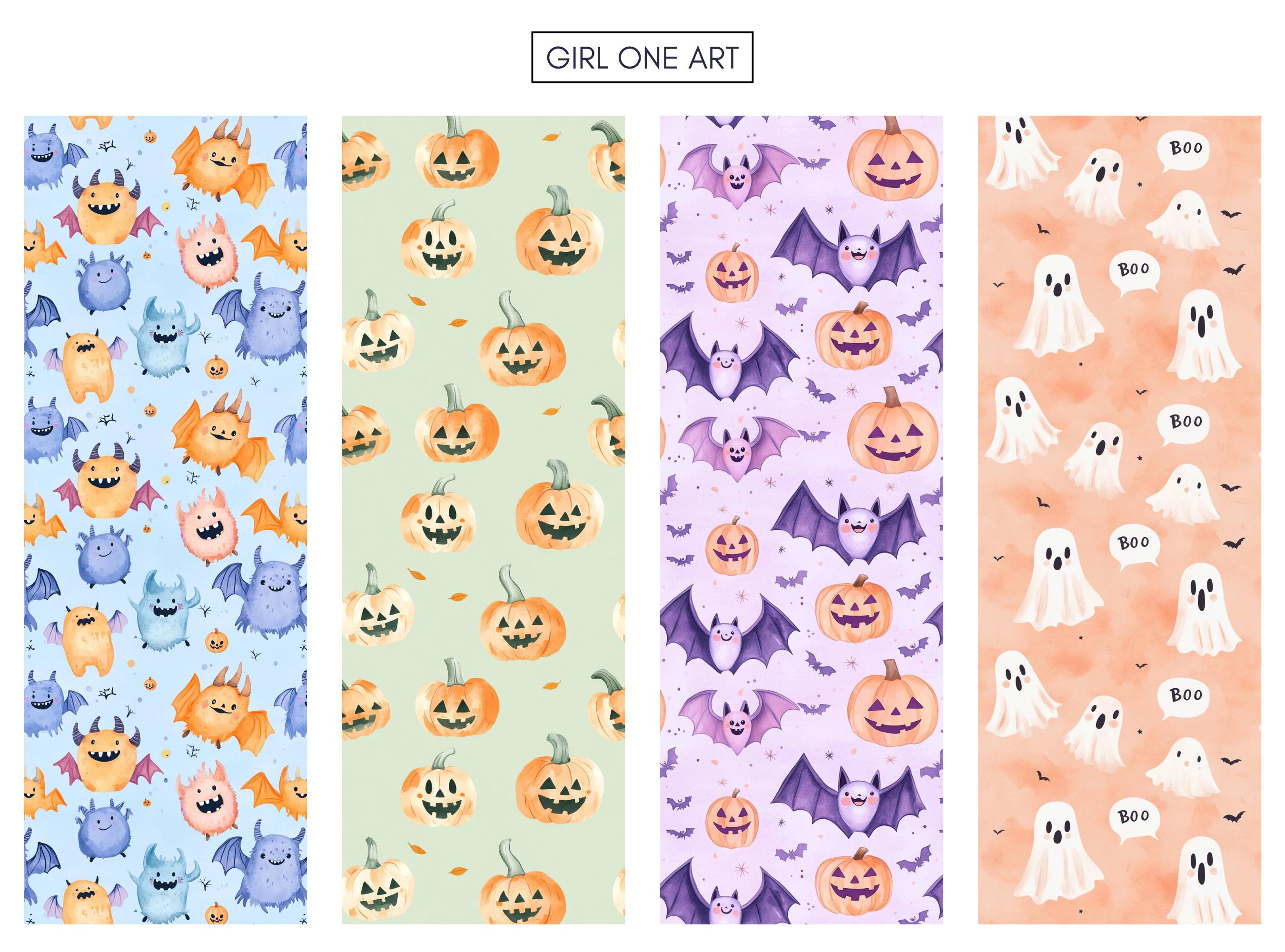 Cute Halloween Digital Paper Pack Seamless Watercolor Spooky Whimsical ...