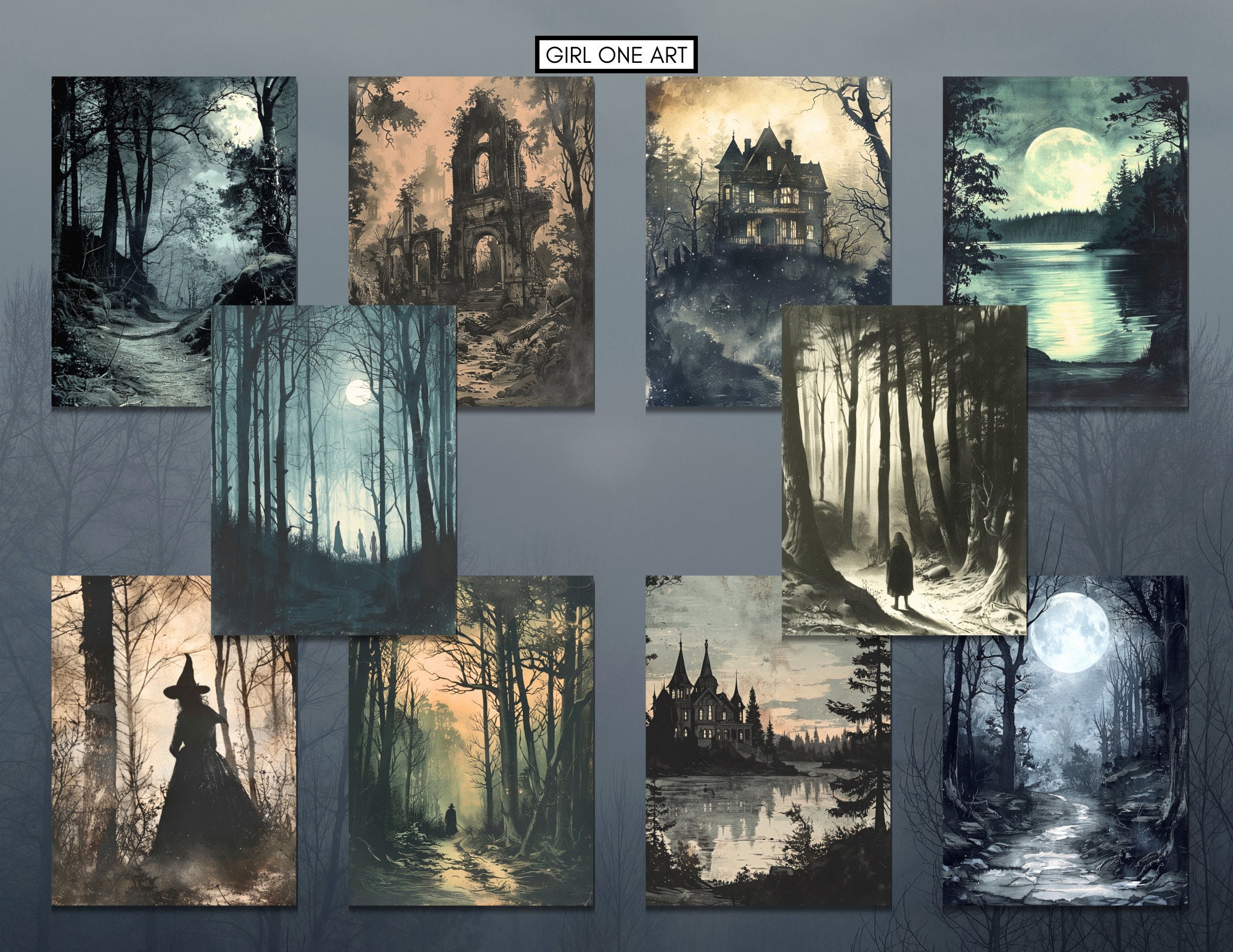 Haunted Forest Junk Journal Pages Digital JPG Dark Gothic Paper Vintage ...