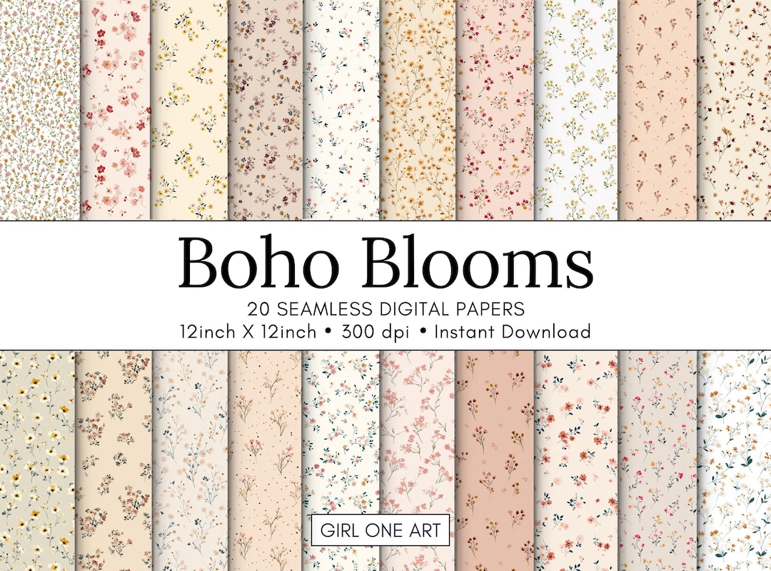 Boho Blooms Seamless Paper Tiny Flowers Ditsy Shabby Chic Junk Journal ...