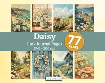 Vintage Daisy Junk Journal Pages Digital Download Spring Flower Collage Sheets Botanical Summer Scrapbook Printable Wildflower Paper JPG