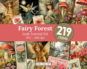 Fairy Forest Junk Journal Kit Sofortiger Download digitale Scrapbook Papier Faerie Fantasy Collage Sheets druckbare Vintage Ephemera JPG Pilz