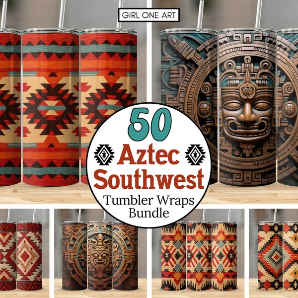 Aztec Southwest Tumbler Wrap Bundle 20oz Skinny & Straight Tumbler Mayan Sublimation Design Cowgirl Digital Download Country Western PNG