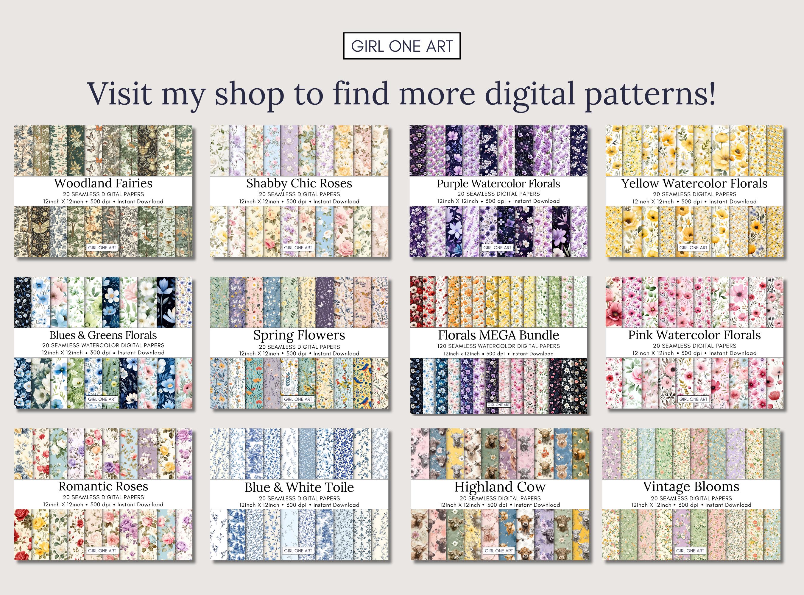 Boho Floral Printable Paper: Seamless Shabby Chic Cottagecore (digital ...