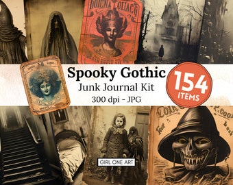 Spooky Gothic Junk Journal Kit: Digital Grimoire Paper Collage, Vintage Horror Ephemera & Backgrounds