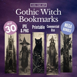 Gothic Witch Printable Bookmarks Bundle Digital Download PNG JPG Commercial Use Sublimation Junk Journal Bookmark Sheet Print & Cut Fantasy