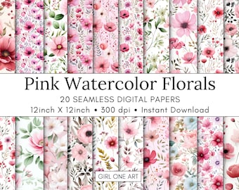 Pink Watercolor Floral Printable Paper Seamless JPG Shabby Chic Digital Download Wildflower Scrapbook Vintage Junk Journal Paper Collage