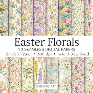 Papier sans couture fleurs de Pâques shabby chic pastel pastel motifs fleurs sauvages chambre d'enfant bohème cottagecore papiers de planification de fleurs de printemps antiques