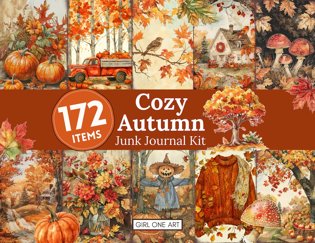 Cozy Autumn Junk Journal Kit, Vintage Fall Ephemera, Printable ...