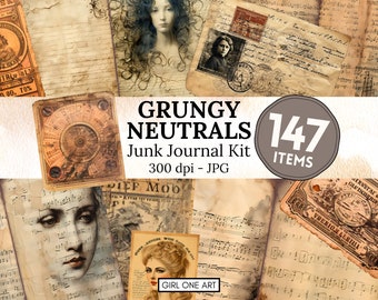 Grunge Junk Journal Kit Instant Download Digital Scrapbook Paper Kit Collage Sheets Vintage Ephemera Industrial Gothic Backgrounds JPG