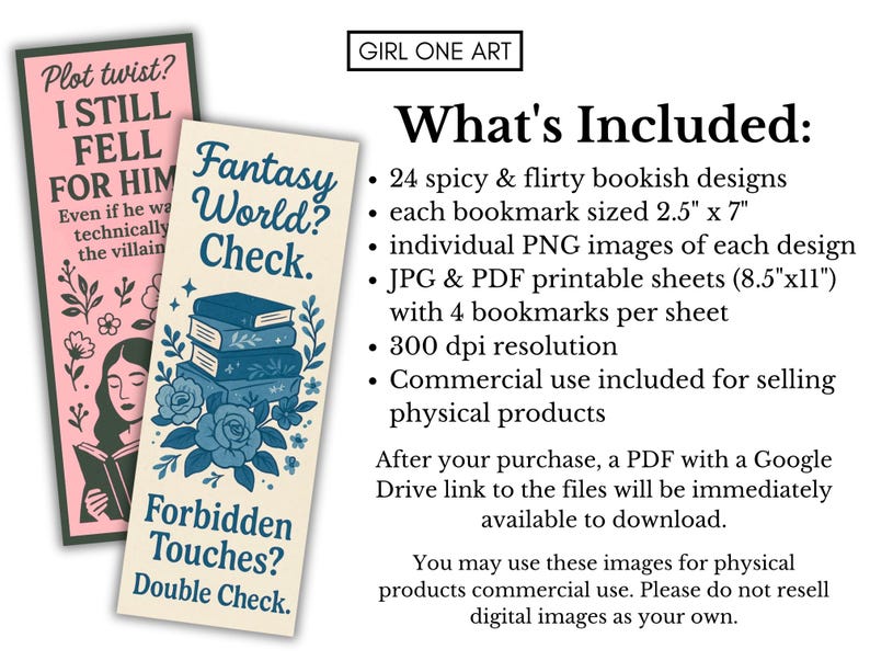 Puede incluir: Dos marcap&aacute;ginas rectangulares con texto e ilustraciones. Uno es rosa con el texto "Plot twist? I STILL FELL FOR HIM" y un dibujo de una mujer leyendo. El otro es de color crema con el texto "Fantasy World? Check. Forbidden Touches? Double Check."