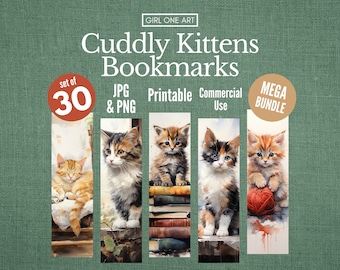 Cute Kittens Printable Bookmark Bundle PNG & JPG Commercial Use Print and Cut Sublimation Bookmark Sheets Scrapbook Junk Journal Gift Tags