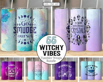 Witchy Vibes Tumbler Wrap Bundle 20oz Skinny Straight Pastel Mystical Digital Sublimation Pagan Wicca Celestial Witchcraft PNG Halloween