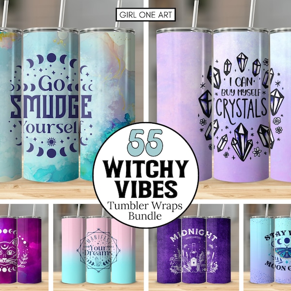 Witchy Vibes Tumbler Wrap Bundle 20oz Skinny Straight Pastel Mystical Digital Sublimation Pagan Wicca Celestial Witchcraft PNG Halloween