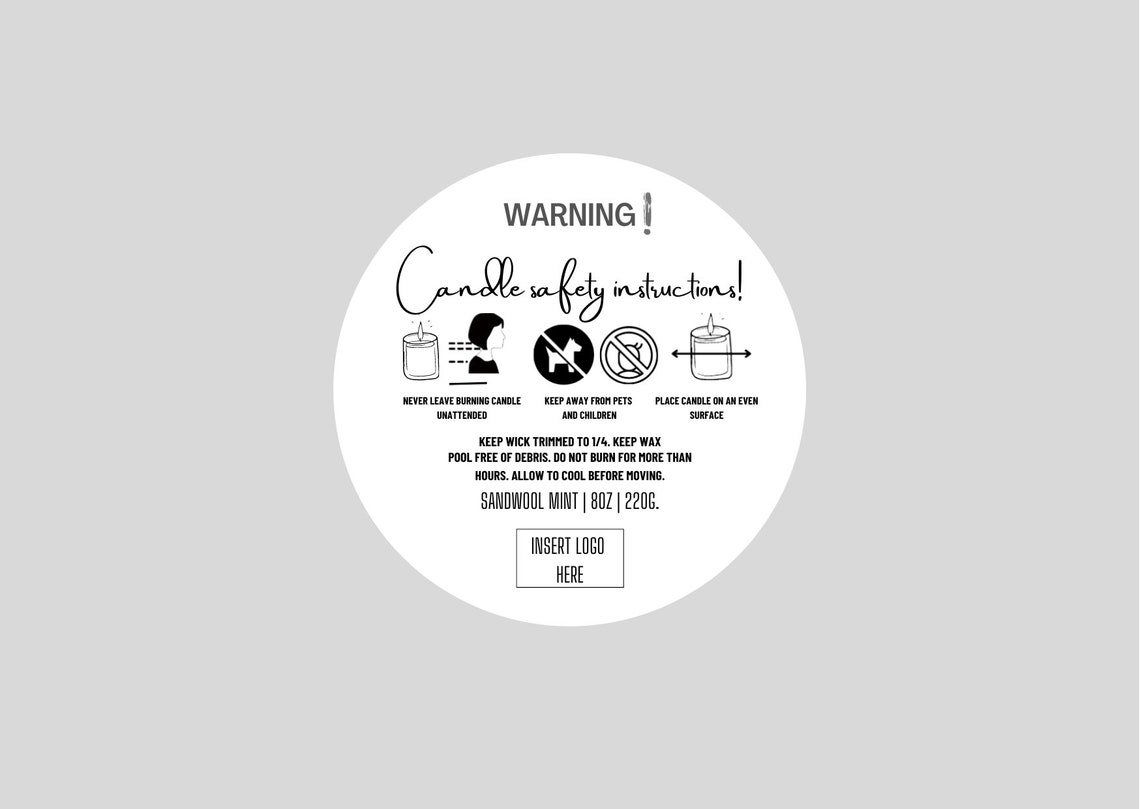 Minimalist Candle Warning Label Template Printable Candle Etsy UK