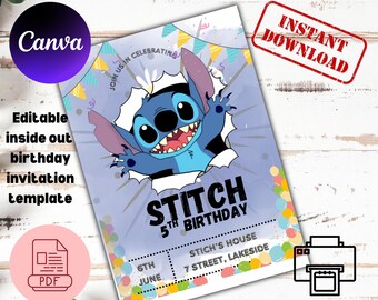 Editable Stitch Birthday Party Invitation Template (Digital Download)