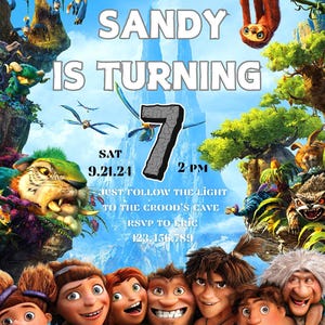 Invito alla festa di compleanno dei Croods / Invito al compleanno dei cavernicoli / Invito alla festa preistorica / Festa di compleanno dei cavernicoli dei Croods / File digitale