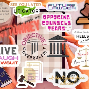 Law Attorney DIGITAL STICKERS Set for digital planner printing,Pre-cropped GoodNotes,PNG files and Printables, Law Decals stickers