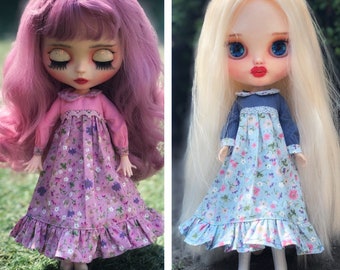 Blythe Cute Flowered Dress, Flowered Doll Dress for Blythe Pullip and other 1/6 scale Dolls