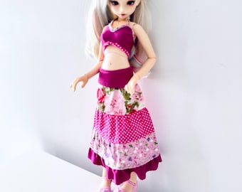 Long Skirt and Crop Top, Hippie Outfit for Msd Bjd Minifee 1/4 Dolls