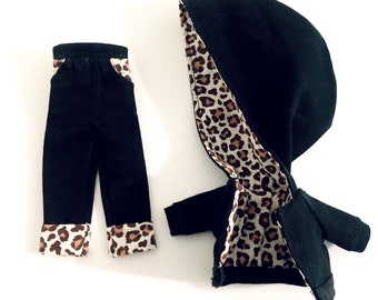 Black Hoodie and Black Jeans Set Leopard Design For Blythe Pullip And Other 1/6 Dolls