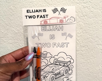 TWO FAST Race Car Coloring Party Favor: Sticker Label