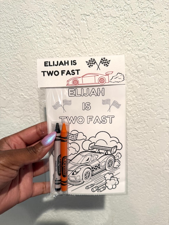 TWO FAST Race Car Coloring Party Favor: Sticker Label