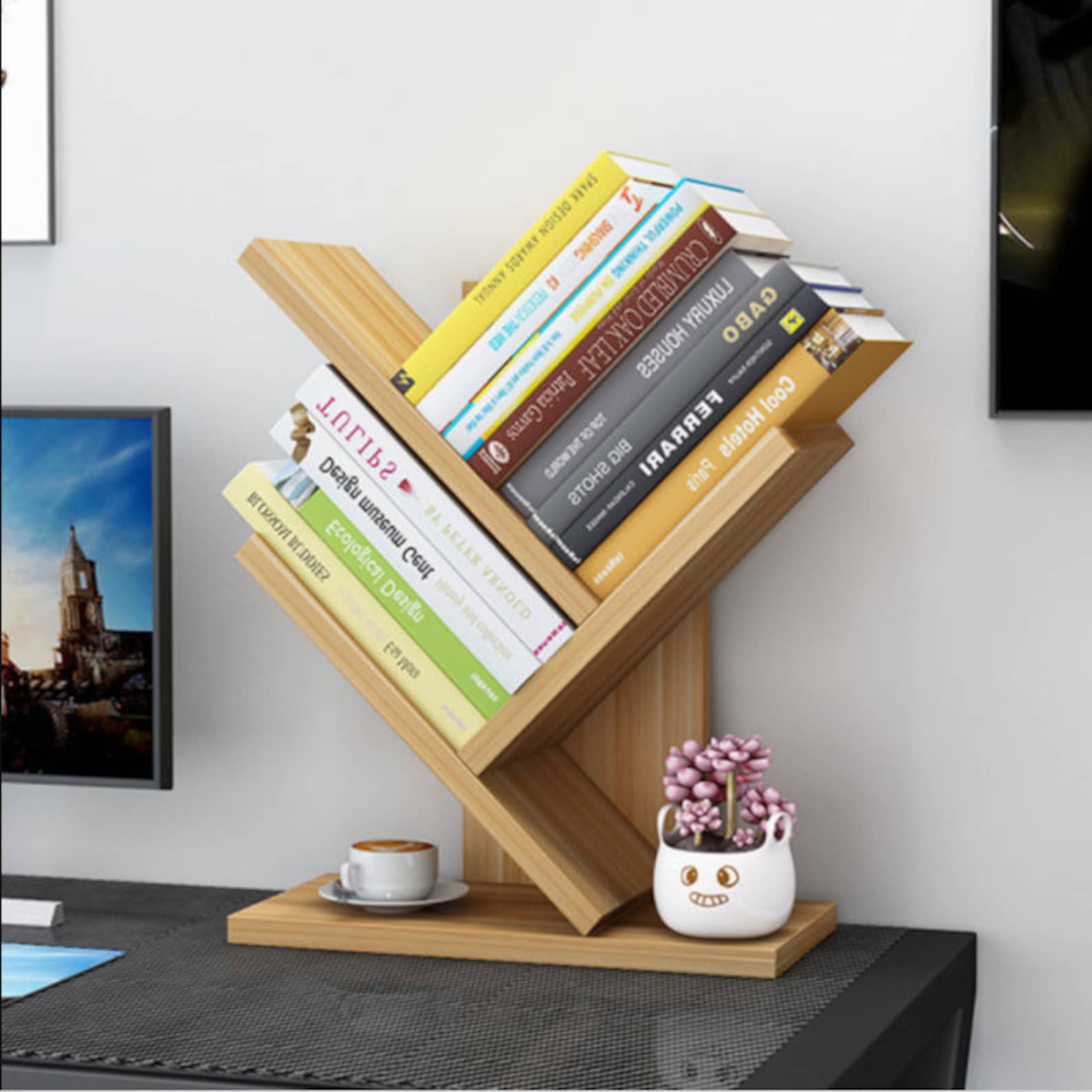 3 Layers Wooden Bookcases Tabletop Tree Bookshelf Small Etsy