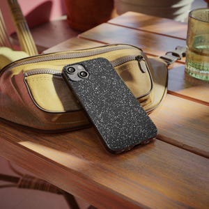 Glittery Black iPhone 13 Soft Phone Case, Sparkly Cellphone Cover, Protective Phone Case, Cute Phone Accessory, Trendy Phone Case for